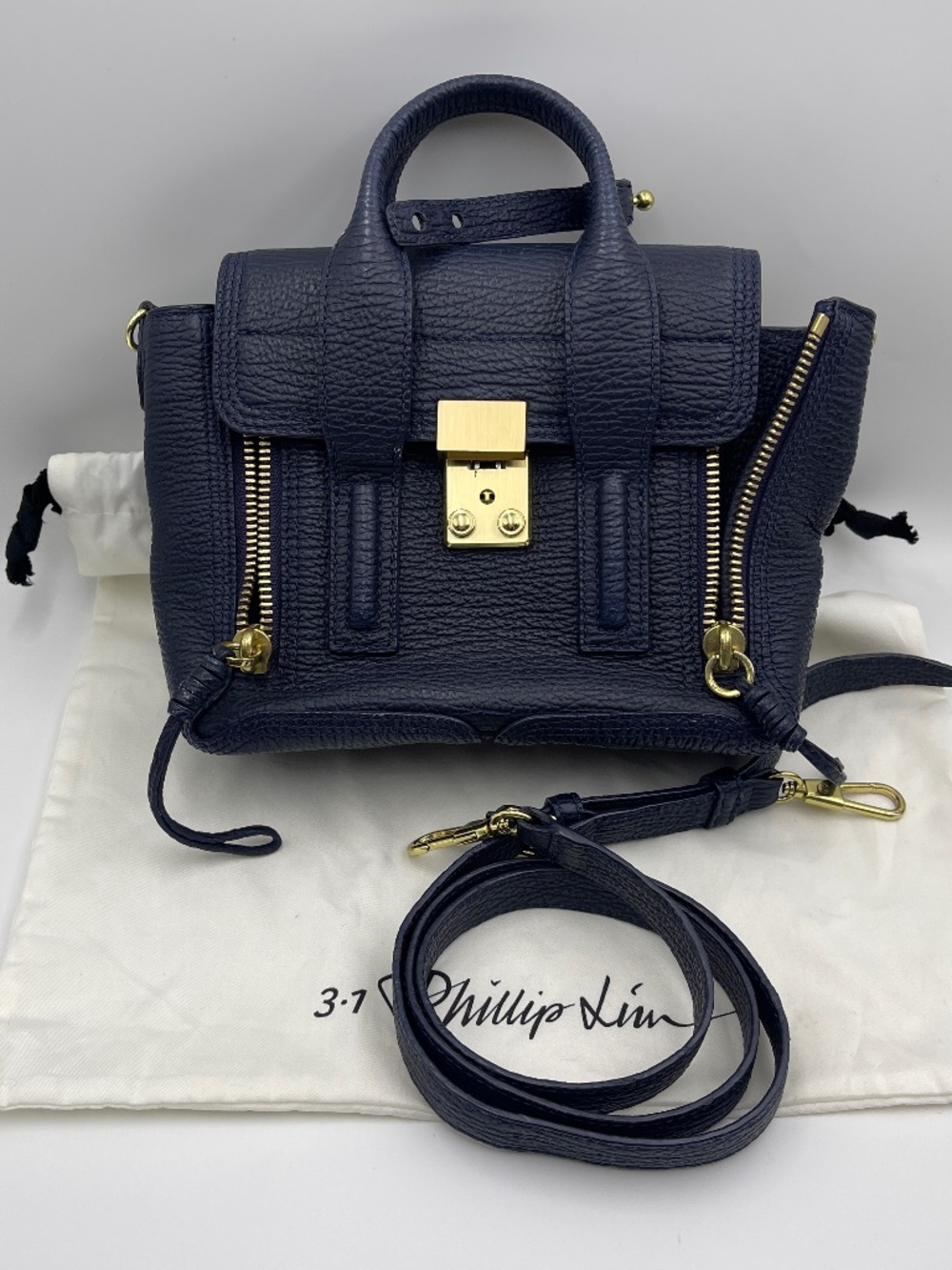 3.1 Phillip Lim Navy blue Pashli Mini Leather Satchel Shoulder Crossbody Bag
